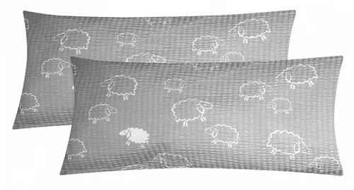Heubergshop Kissenbezug, (2 Stück), Seersucker, 2er Set in 40x80cm Schafe Grau Weiß Kissenhülle (99/7)