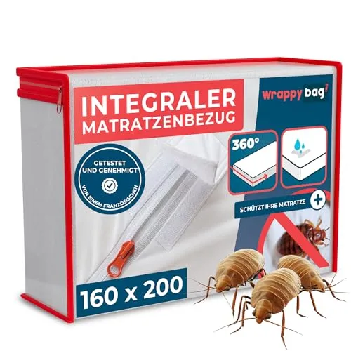 Wrappybag Matratzenschoner Wasserdicht – 160 x 200 x 30 - Bettauflagen, wasserdicht und hypoallergen, bietet umfassenden Schutz gegen Bettwanzen und Milben für eine gesunde Schlafumgebung.
