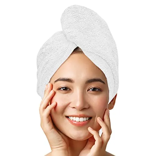 LUXTOGO Premium Haarturban-Handtuch, 100% Baumwolle, Hochwertiges Turban-Handtuch Mit Knopf Und Gummizug, Supersaugfähiges Kopf-Turban (1 STK Weiß)