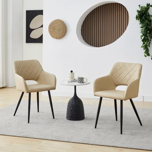 CLIPOP Esszimmerstühle 2er Set Kunstleder, für Esszimmer, Arbeitszimmer, Beige