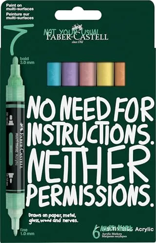 Faber-Castell 186005 - Multimark Acrylic Marker Set, 6 Acrylstifte mit Doppelspitze in Pastell Farben, wasserfest und schnelltrocknend