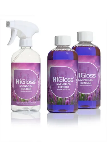 HiGloss Lavendelölreiniger Set (2x 500ml) - Allzweckreiniger mit ätherischem Lavendelöl für gründliche Reinigung von Holz, Keramik und mehr. Umweltfreundlich und ergiebig – ideal für Haushalt und Alltag.