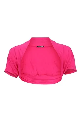 Easy Young Fashion Damen Bolero Jäckchen Kurzarm - elastisch & figurbetont - Basic Schulterjacke - weiche Open Front Jacke 3009 - (Pink)