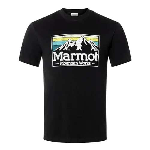 Marmot Herren Mmw Gradient Tee Ss T-Shirt, Schwarz, Large - T-Shirt für Herren aus recyceltem Polyester-Baumwoll-Mix, ideal für Outdoor-Abenteuer. Mit pflegeleichtem, pfadfinderischem Design und Siebdruck-Grafik 