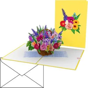 papercrush Grußkarten 3D Bunter Blumenkorb, 130 x 180mm, Pop-Up Karte, mit Umschlag