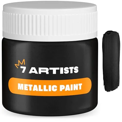Artists Acrylfarbe Schwarz Metallic 50 ml – Professionelle Acrylfarbe mit Glitzer Effekt für Basteln & Malen | Glitzerfarbe für Holz, Leinwand, Ton & Stein | Acrylfarben Metallic Einzeln 7