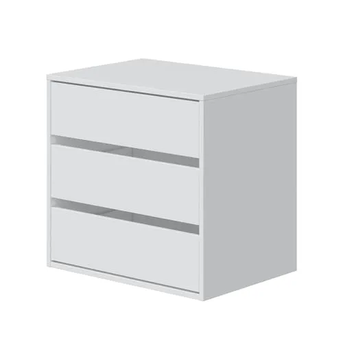 möbelando Schubkasteneinsatz >Arc< in Weiß - 60x57x44 cm - Schubladeneinsatz für Kleiderschränke mit drei geräumigen Schubladen, ideal für Kleidung und Accessoires. Hergestellt aus pflegeleichtem, melaminbeschichtetem Holzwerkstoff in elegantem Weiß.
