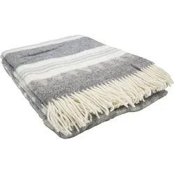 Wolldecke 100% Wolle | Plaid/Wohndecke | Grau/Beige/Blau