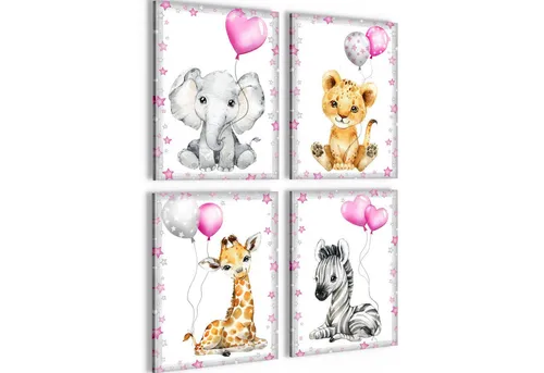 Novart Wandbild Kinderzimmer Wandbilder Set Tiere in pink von Novart