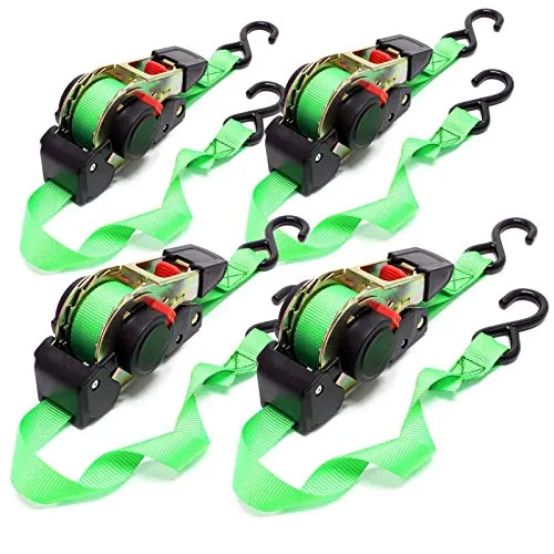Wiltec Set 4X Automatik Zurrgurt 320 daN Zuglast 3,5m x 25mm PES Spanngurt mit S-Haken selbstaufrollend