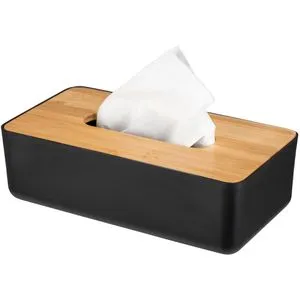 Wenko Kosmetiktücherbox Rotello, 25319100, aus Kunststoff und Bambus, 24 x 7,5 x 12,7cm, schwarz