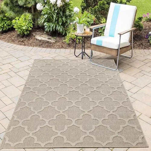 HomebyHome In& Outdoor Teppich Wetterfest, Beige 80x150 cm Teppich Küche, Waschbarer Küchenläufer Flachgewebe Sisaloptik Marokkaniches Design Camping Terasse Balkon Outdoorteppich Garten