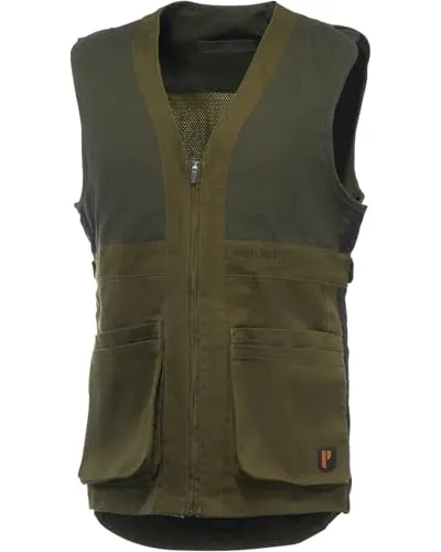 Parforce Schießweste Mesh-Back Oliv, M - Robuste Schießweste aus Twill-Gewebe mit atmungsaktivem Mesh-Einsatz am Rücken. Ideal für Schützen mit doppelten Fronttaschen und großer Hasentasche für Links- und Rechtshänder.