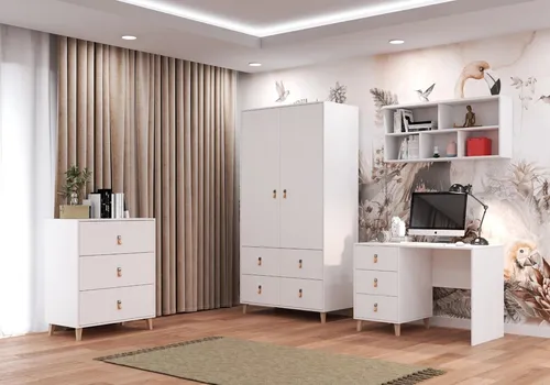 Jugendzimmer Komplett-Set Schrank Kommode Schreibtisch Wandregal FIGO 01