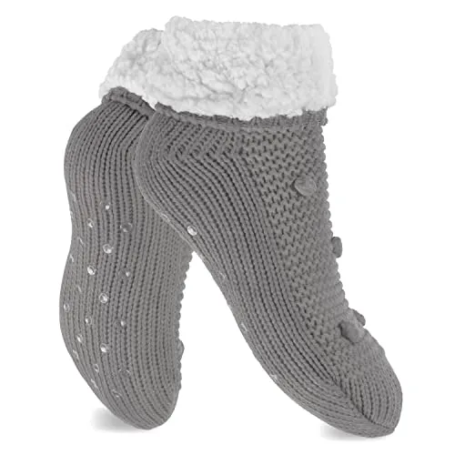 Footstar Damen weiche Winter Socken Stoppersocken ABS - Grau 35-38