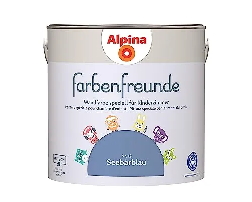 Alpina Farbenfreunde – Nr. 12 Seebärblau - Wandfarbe für Kinderzimmer, frei von Lösemitteln und Konservierungsstoffen, sorgt für ein gesundes Raumklima und harmonische Farbtöne – 2,5L für ca. 20-25m², ausgezeichnet mit dem Blauen Engel.