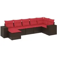vidaXL 7-teiliges Gartensofa-Set mit Kissen - Braun - Komfortables 7-teiliges Gartensofa-Set aus langlebigem Polyrattan. Ideal für Garten und Terrasse, mit abnehmbaren, waschbaren Kissenbezügen für einfache Pflege. Flexibles, modulares Design für individuelle Anordnung.