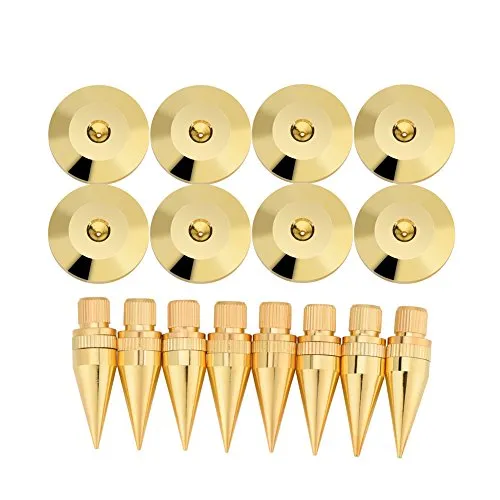 Lautsprecherfüße, 8 Paare 6x36mm Kupfer Lautsprecher Spike Isolationsständer + Fußmatte für Lautsprecher, Verstärker, CD DVD Player, Plattenspieler, Recorder, Koffer, Instrument