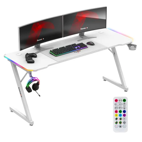 Huzaro Hero 4.8 RGB White - XXL Gaming PC Tisch mit LED Beleuchtung - Computertisch mit 160 cm Arbeitsfläche, RGB LED Beleuchtung und umfangreicher Ausstattung für ein optimales Gaming-Setup.