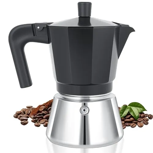 Cozary Espressokocher Mokkakanne aus Aluminium und Edelstahl 6 Tassen (300ML) Espresso Maker Set Kompatibel mit allen Herdarten, einschließlich Ceran und Induktion (11 cm Boden)