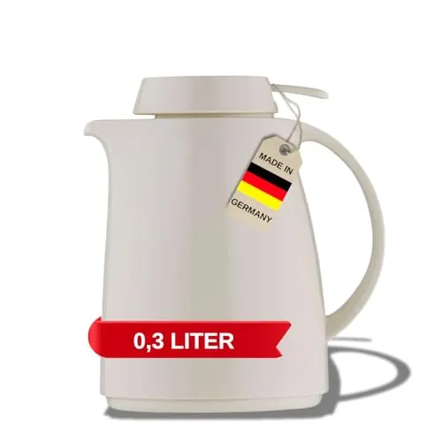 Helios Servitherm Thermoskanne Weiß 0,3L – 6h Heiß - Hält Getränke heiß & kalt - – Einhandbedienung - Robustes Design für Kaffee & Tee