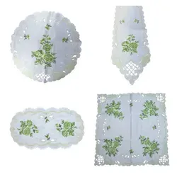 Westernlifestyle Tischdecke Zart grüne Rosen Tischläufer Tischdecke Mitteldecke gestickt weiss 40x110