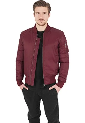 Urban Classics Herren Pánská Bunda Basic Bomber Jacke, Rot (Burgund 606) - Funktionale Funktionsjacke mit klassischem Reißverschluss, aus 100% Polyester für hohe Festigkeit und optimale Elastizität – ideal für stilvolle Freizeitlooks.