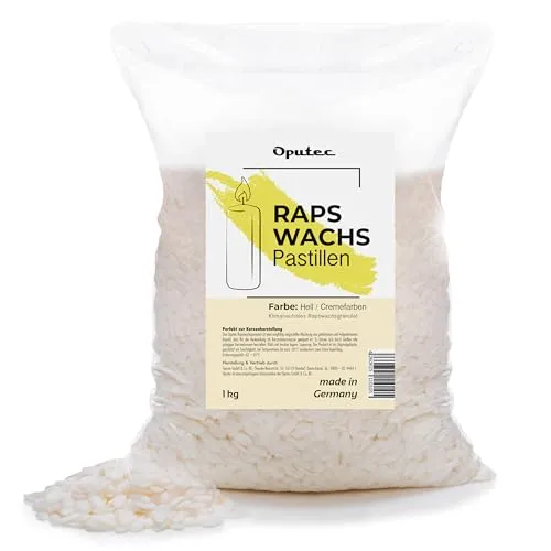 Produktbild Oputec 1 KG Kerzenwachs-Pastillen – Kerzenwachs zum Gießen aus Raps – cremefarbenes Wachs für Kerzen selber machen & nachfüllen – eigene Kerzen aus natürlichem Rapswachs-Pastillen – Made in Germany