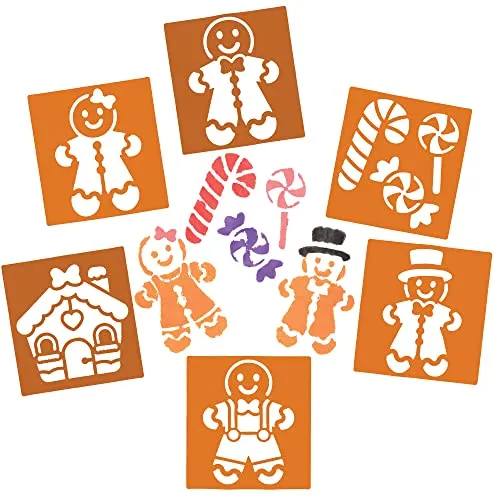 Baker Ross FE931 Lebkuchen Schablonen - 8 Stück, Waschbare Kunststoffschablonen zum Malen und Basteln mit Kindern, Weihnachtsbastelzubehör für Kinder