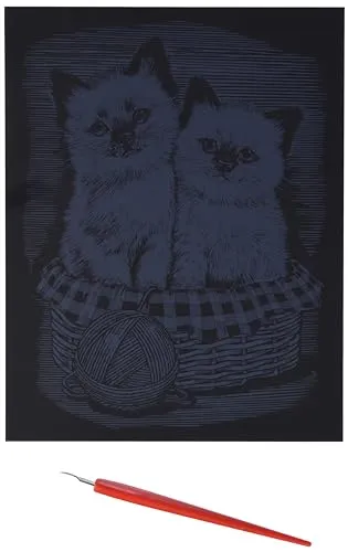 MAMMUT 8260602 - Artfoil, Kratzbild, Tiermotiv, Kätzchen, Katze, gold, Komplettset mit Kratzbild, Kratzmesser und Anleitung, Scraper, Scratch, glänzend, Kratzset für Kinder ab 8 Jahre