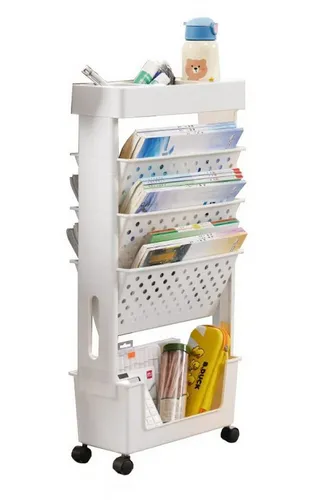 Creliv Bücherregal Rollregal - Bücherschrank mit 5 Ablageflächen und 4 feststellbaren Rollen, ideal für flexibles Lernen und einfaches Bewegen im Arbeitszimmer.