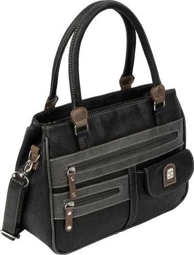EAAKIE Umhängetasche Damen - Stilvolle Schultertasche in Lederoptik - Handtaschen mit geräumigem Hauptfach und Reißverschlussfach für Smartphone. Ideal für den täglichen Gebrauch und elegantes Design in Schwarz-Grau.