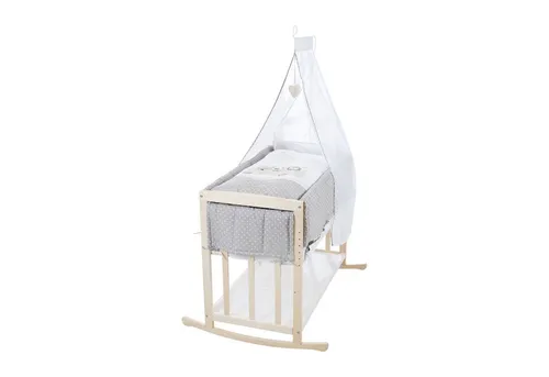 roba® Babybett Stubenbett 4 in 1 - Holz natur - inkl. Matratze & kompletten Textilien, verwendbar als Beistellbett, Wiege (mit Kufen), Bettchen und Bank