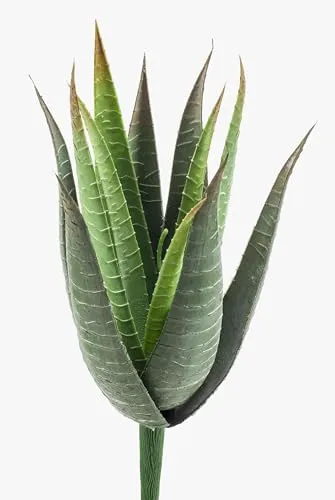 artplants.de Künstliche Aloe Vera, 15 Blätter, grün, auf Steckstab, 35cm - Kunstpflanze - Aloe Vera Deko