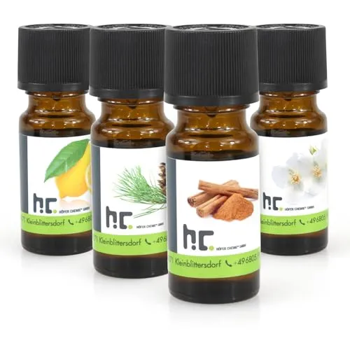 Höfer Chemie Duftöl Set mit 4 Düften - Zitrone, Zimt, Kiefer, Jasmin für Duftlampen Diffuser Potpourris Aromatherapie - Duft Ätherisches Öl