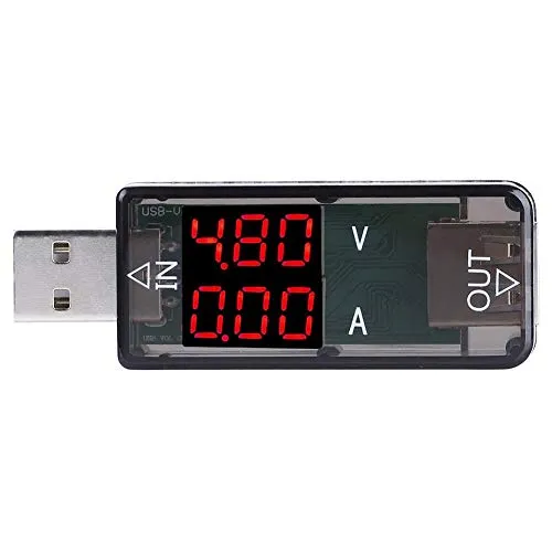 USB-Digitalmultimeter, Farb-LCD-Voltmeter-Amperemeter Zweireihig Zeigt das Strommesser-Multimeter-Ladegerät, USB-Tester an(Schwarz)