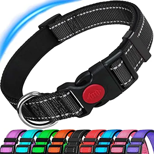 ATETEO Dog Collar, Reflective Adjustable Basic Dog Collar with Soft Neoprene Padding, Durable Nylon Pet Collars for Puppy Small Medium Large Dogs