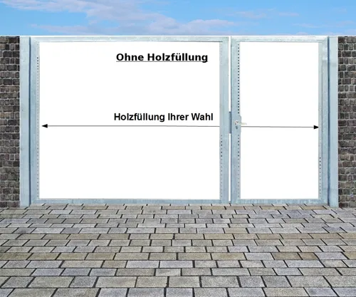 Einfahrtstor Qas 2-flügelig 300cm x 180cm - Doppelflügeltor aus verzinktem Metall, robust und langlebig, ideal für Einfahrten und Gärten.