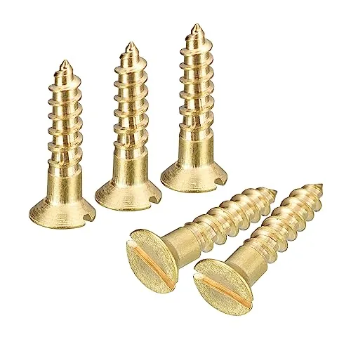 sourcing map 40Stk Messing Holz Schrauben M3.5x16mm Geschlitzt Antrieb Flach Kopf Selbstschneidend Schrauben Senkkopf für Holzarbeiten Möbel