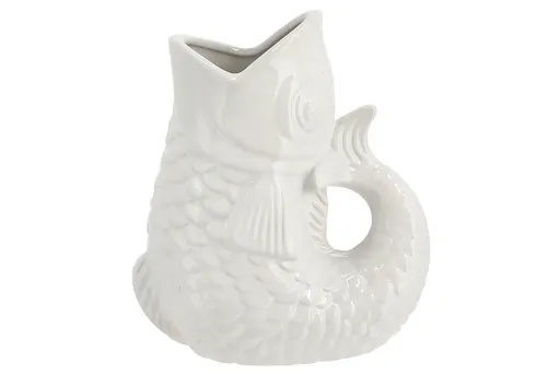 CEPEWA Dekovase Vase Fisch 'Blubb' 13x24x9cm Dolomit weiß Blumenvase Tischvase Griff