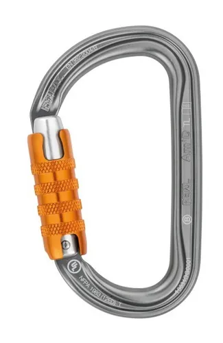 Petzl Am'D Triact Lock Karabiner - Asymmetrischer Karabiner mit dreifachwirkendem Verschluss, ideal für Klettern und Bergsteigen – leicht und sicher, entspricht den französischen Normen.