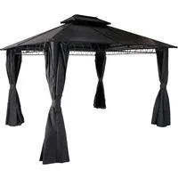 Hardtop Pergola MCW-M81 - Robuster Pavillon mit Aluminium Dach und Moskitonetz - Pavillons – Ideal für Gartenpartys, bietet Schutz vor Sonne und Insekten dank integrierter Seitenwände und Moskitonetz.