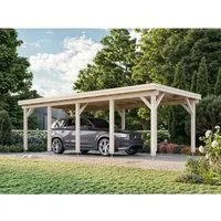Einzelcarport Palmako Karl 23,1 m² - Flachdach Carport in Braun - Hochwertiger Carport aus Holz, ideal für den Schutz Ihres Fahrzeugs, mit modernem Flachdach-Design und tauchgrundierter Oberfläche.