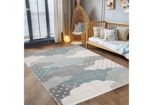 Carpettex Kinderteppich Wolken Design, Läufer, Höhe: 10 mm, Teppich Kinderzimmer Wolke Design Kinder Teppich Blau Babyzimmer