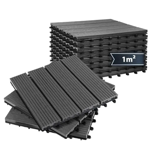 WPC Terrassendiele Klicksystem – 30x30 cm, Braun, Holzoptik - Holzfliese mit Klicksystem, frostsicher und wetterfest, ideal für Balkon und Terrasse, sorgt für eine stilvolle Holzoptik.