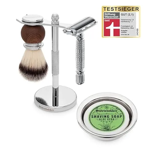 Störtebekker® Premium Rasierständer Set - Hochwertiges Rasierset mit Rasierhobel und Pinsel - Testsieger 2024: Das Störtebekker Rasierset bietet höchste Qualität mit einem geschlossenen Kamm für gründliche Rasur und einem eleganten Edelstahl-Rasierständer. Perfekt als Geschenkidee für Männer!