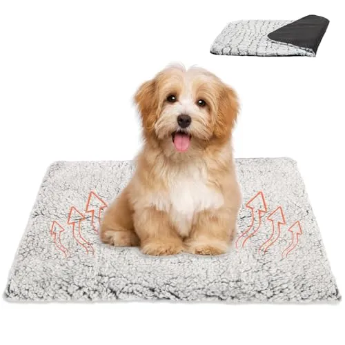 VUTYNKO Selbstheizende Decke für Hunde Katzen 50x40cm, Selbstheizende Katzendecke Grau Haustier Heizkissen Warm Komfortabel, Waschbarer Warmedecke Gerauschdämpfung mit Rutschfester Unterseite