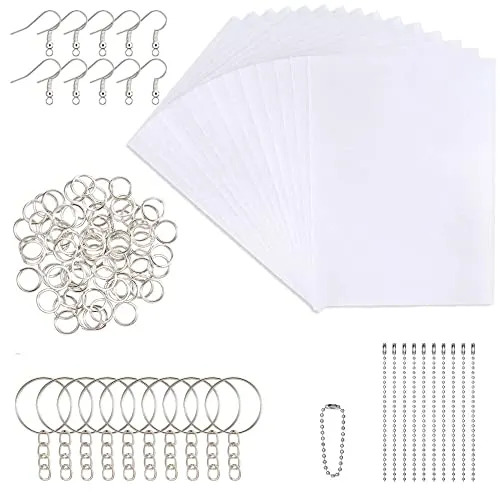 Spydge Schrumpffolien Set,schrumpffolie Set für DIY Handwerk 150 Stück Wärme Plastikblatt Kit Shrink enthalten 20 Stück Schrumpffolien Kunstdruckpapier und 130 PCS-Schlüsselanhänger-Zubehör