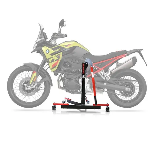 ConStands Motorradheber CS Power Evo-Zentralständer für BMW F 900 GS/Adventure 24-26 Rot - Stabiler Motorradheber für Wartung und Pflege, max. Tragkraft 300 kg. Mit leichtgängigen Rollen für einfaches Rangieren in der Garage oder auf der Rennstrecke. Höhenverstellbar und leicht zu transportieren.