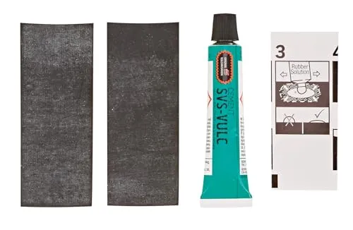 Prophete Fahrrad-Reparaturset 5086 - Fahrradwerkzeuge: Komplettes Flickzeug mit 2 Flicken und Vulkanisiererlösung für schnelle und zuverlässige Reifenreparaturen.